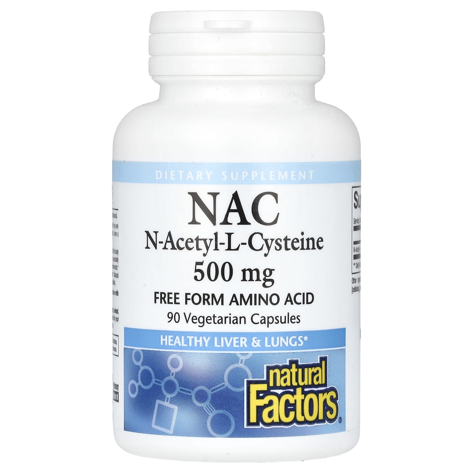 Natural Factors, NAC, N-Acetyl-L Cysteine, 500 mg, 90 Vegetarian  Capsules - Image 1