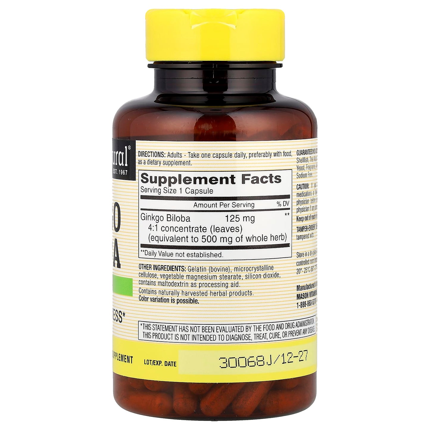 Mason Natural, Whole Herb Ginkgo Biloba, 180 Capsules (125 mg per Capsule) - Image 2