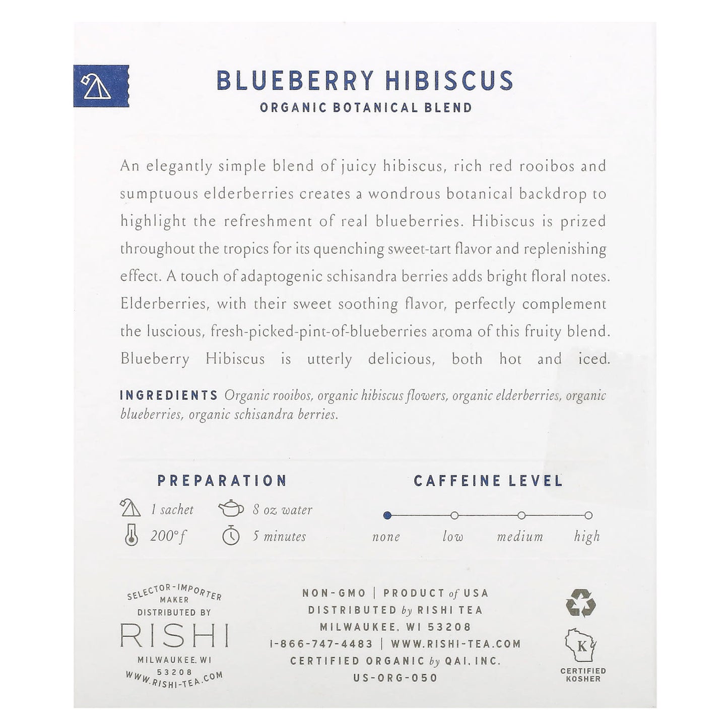 Rishi Tea, Organic Botanical Blend, Blueberry Hibiscus, Caffeine-Free, 15 Sachets, 1.58 oz (45 g) - Image 2