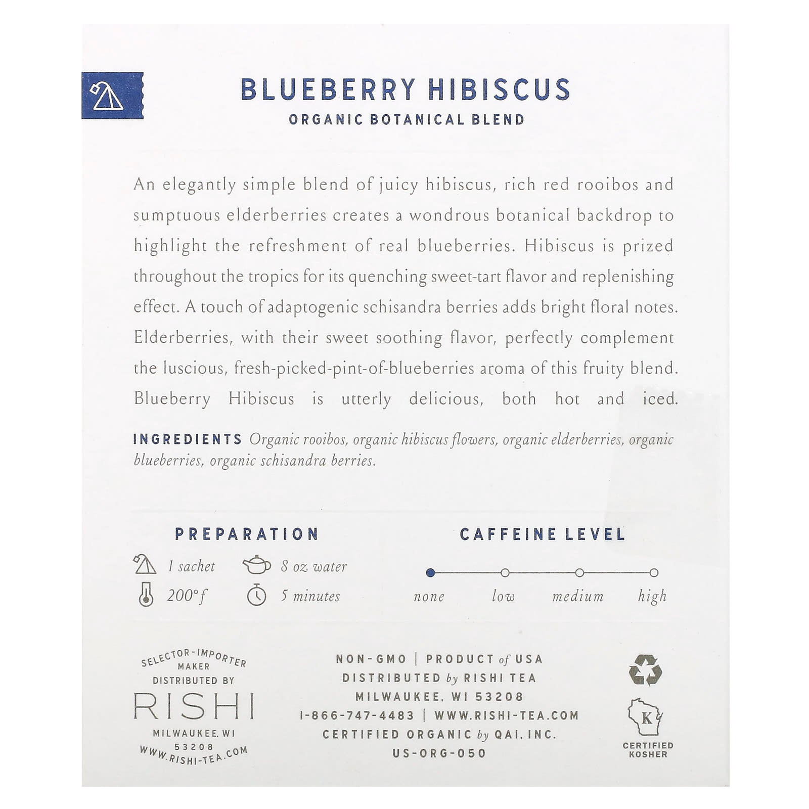 Rishi Tea, Organic Botanical Blend, Blueberry Hibiscus, Caffeine-Free, 15 Sachets, 1.58 oz (45 g) - Image 2