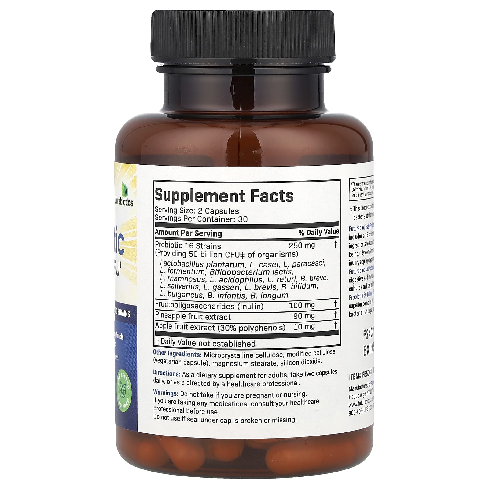 Futurebiotics Probiotic Plus Prebiotic - 50 Billion CFU, 60 Capsules - Image 2