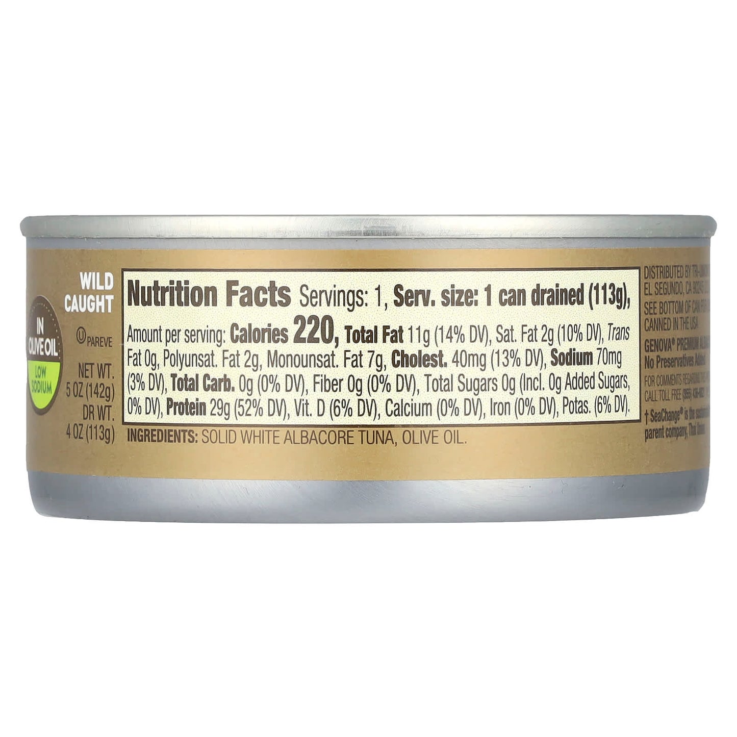 Wild Caught Albacore Tuna in Olive Oil, Low Sodium by Genova, 5 oz - Image 2