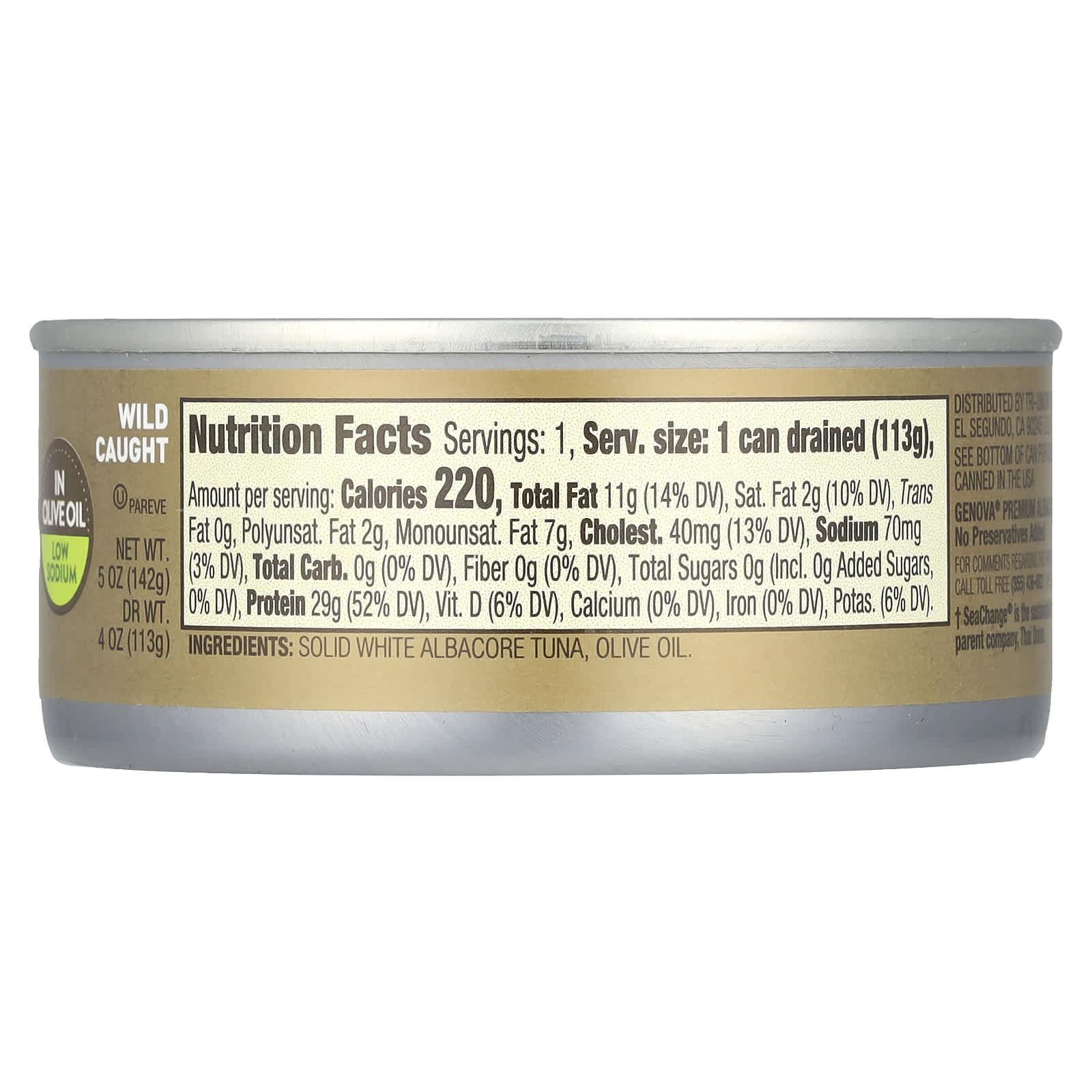 Wild Caught Albacore Tuna in Olive Oil, Low Sodium by Genova, 5 oz - Image 2