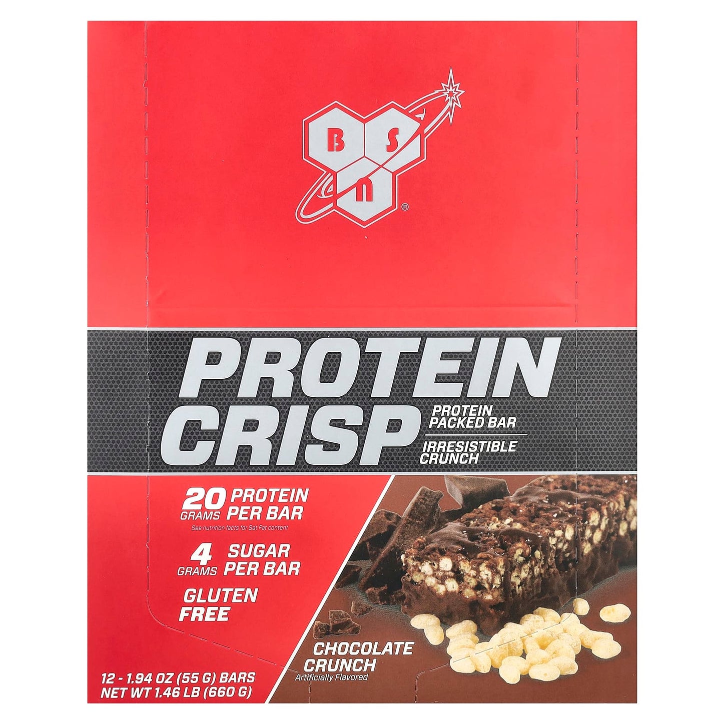 BSN Protein Crisp Bars, Chocolate Crunch, Gluten Free, 12 Count - Image 1