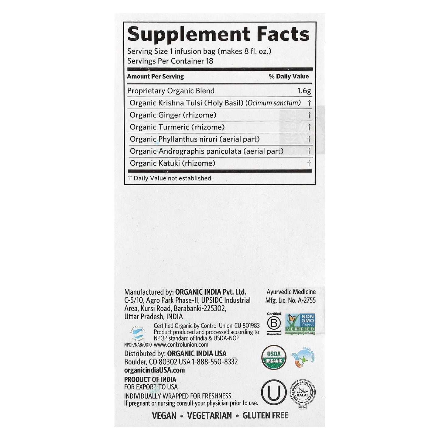 Organic India, Tulsi Cleanse Tea, Caffeine-Free, 18 Infusion Bags, 1.02 oz (28.8 g) - Image 2