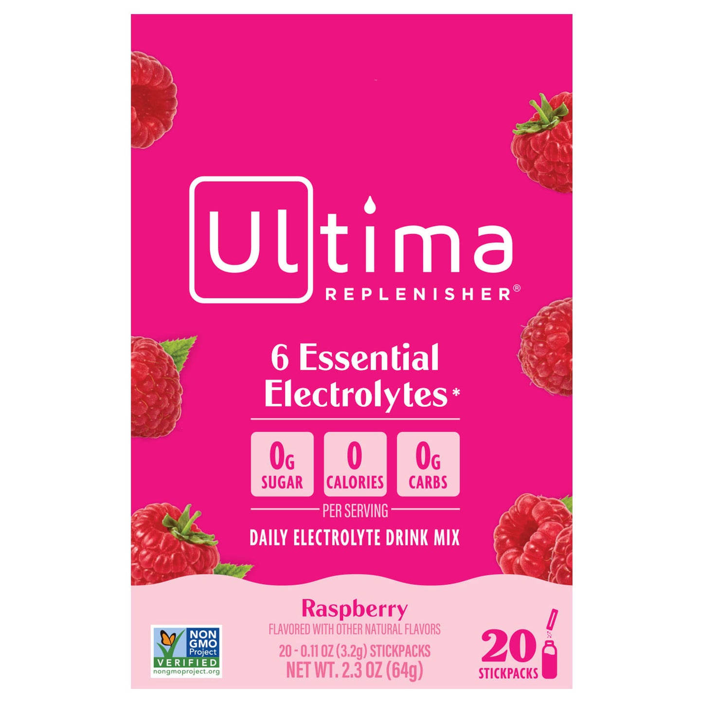 Ultima Replenisher, Electrolyte Mix, Raspberry, 20 Packets, 0.11 oz (3.2 g) Each - Image 1