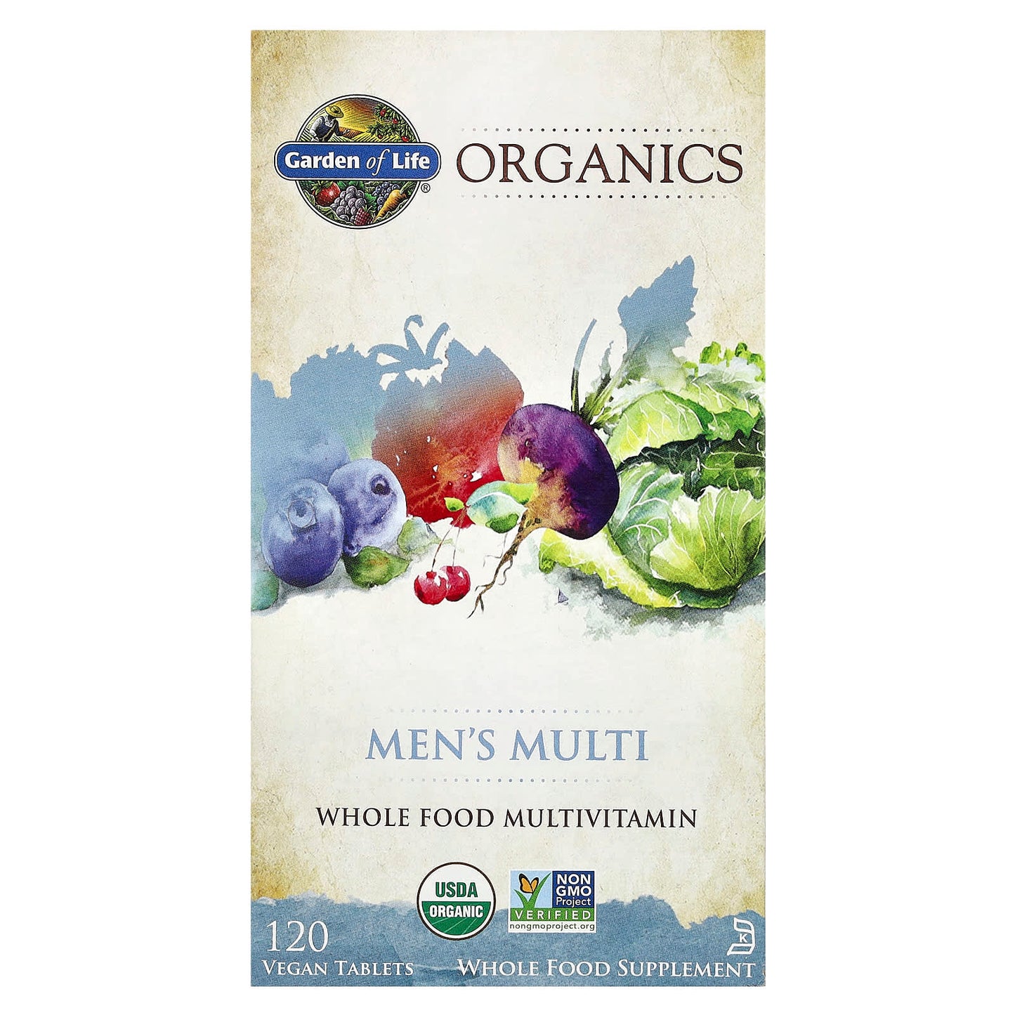 Garden of Life Organic Men's Multi, USDA Organic, 120 Vegan Tablets - Image 1