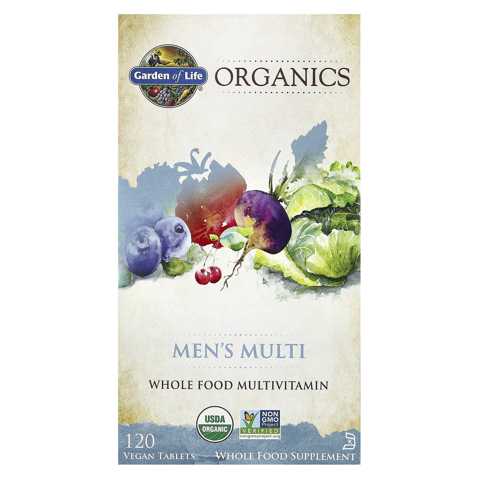 Garden of Life Organic Men's Multi, USDA Organic, 120 Vegan Tablets - Image 1
