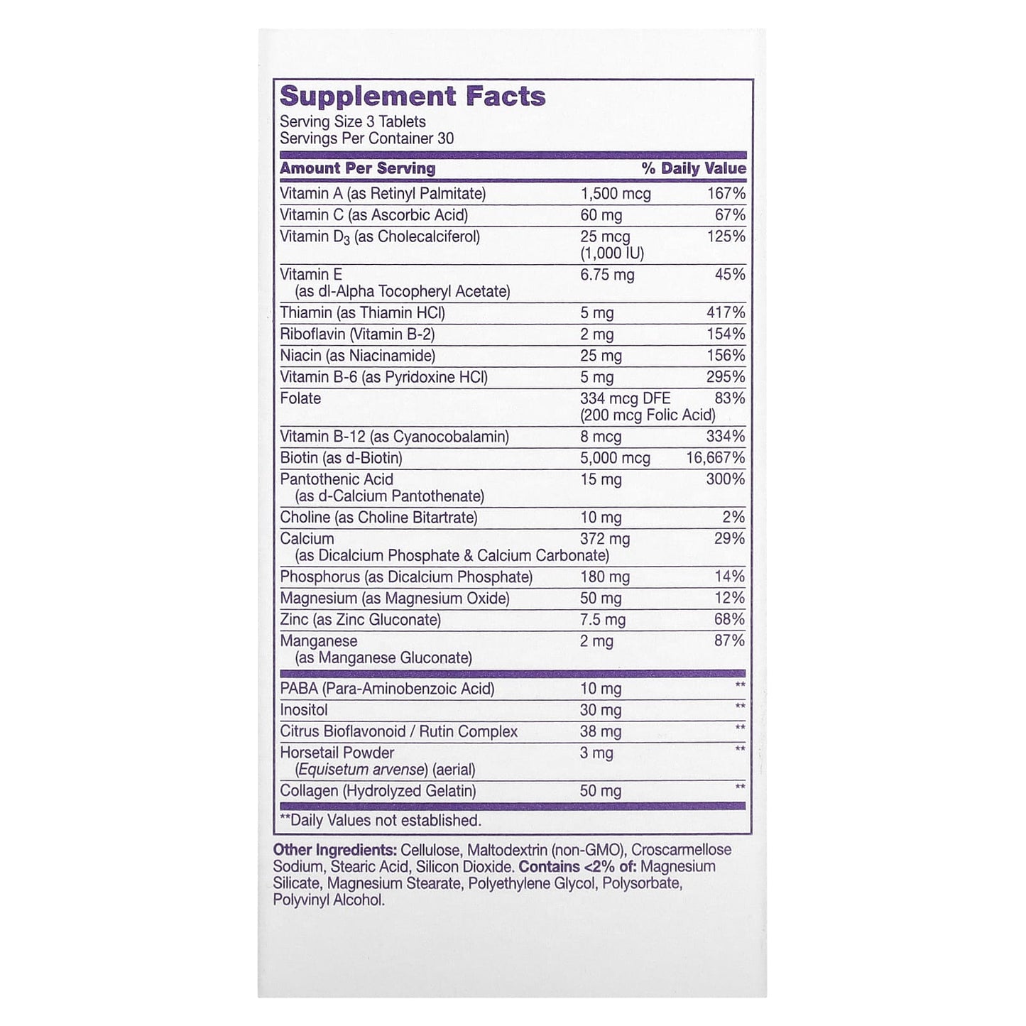 Extra Strength Hair, Skin & Nail Support Supplement - 90 Tablets - Image 2
