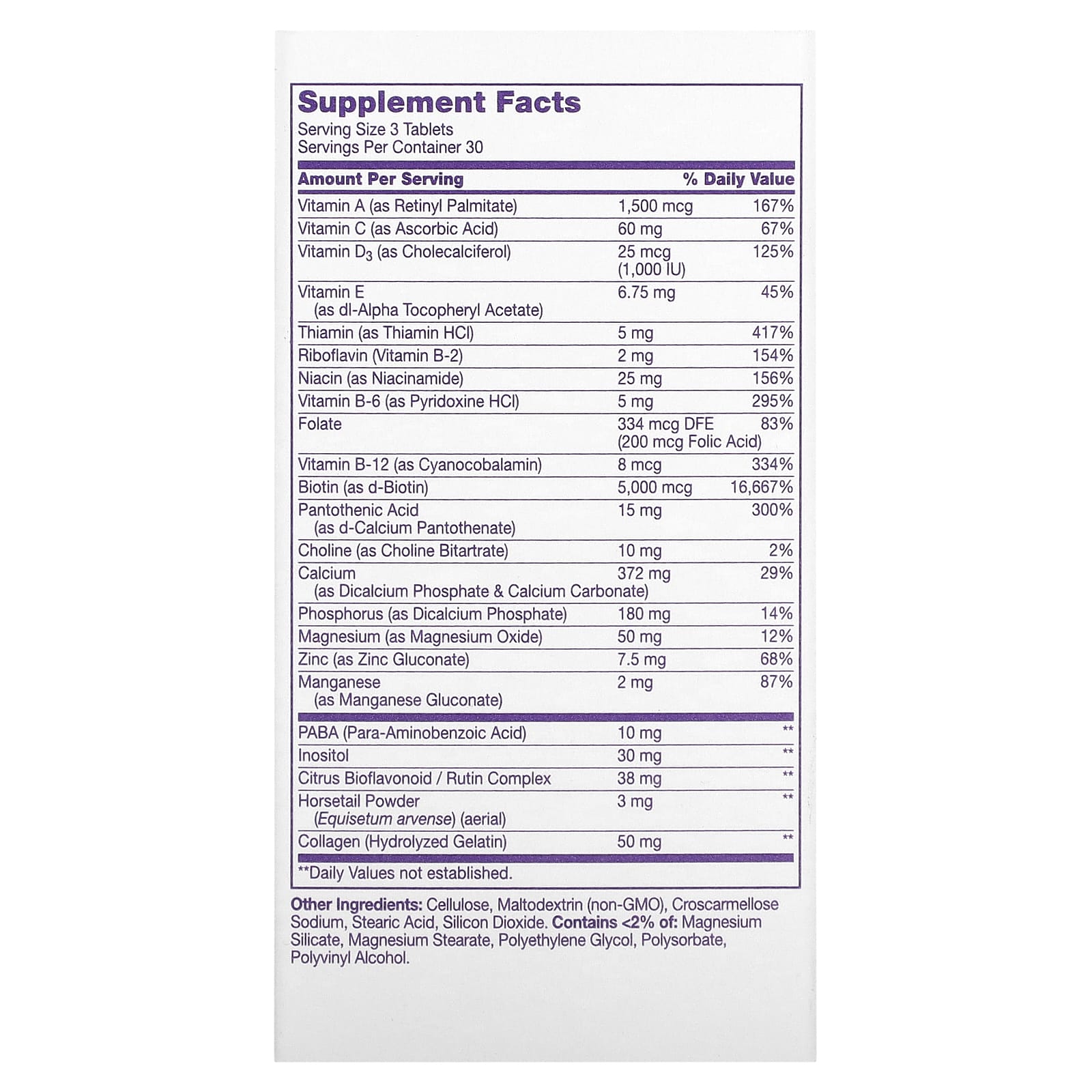 Extra Strength Hair, Skin & Nail Support Supplement - 90 Tablets - Image 2