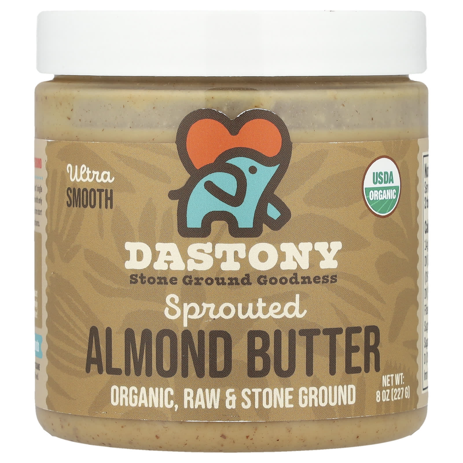 Organic Sprouted Almond Butter, Ultra Smooth, 8 oz - Dastony - Image 1