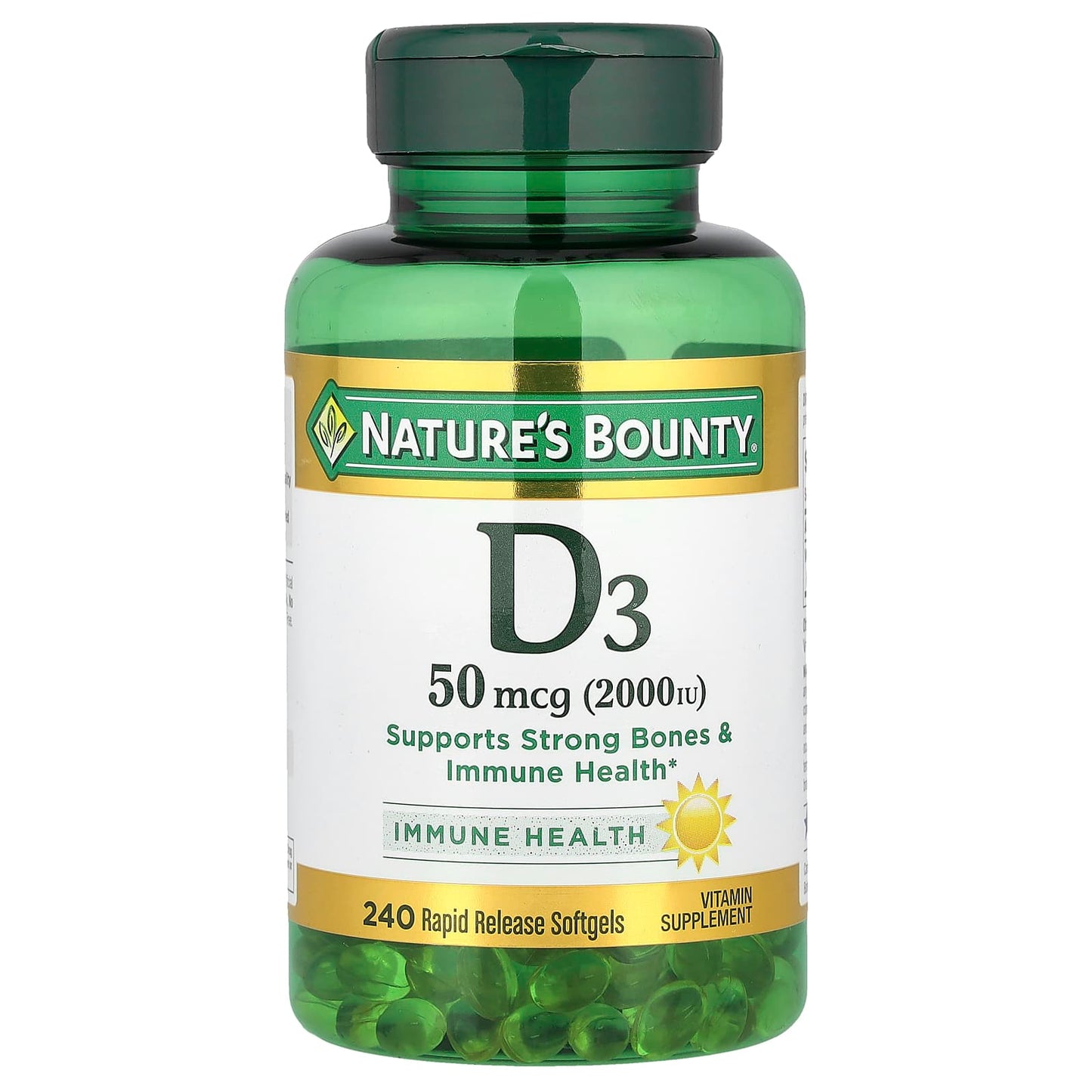Nature's Bounty, D3, 50 mcg (2,000 IU), 240 Rapid Release Softgels - Image 1