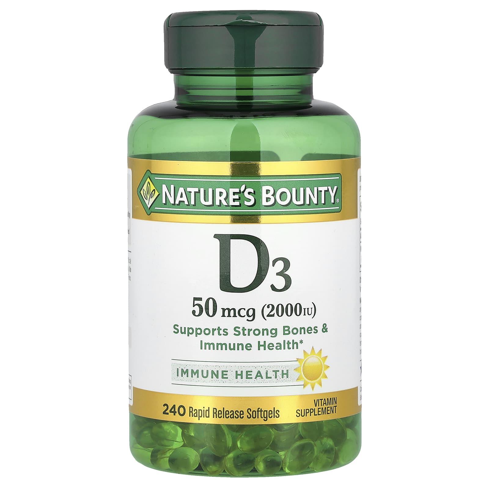 Nature's Bounty, D3, 50 mcg (2,000 IU), 240 Rapid Release Softgels - Image 1