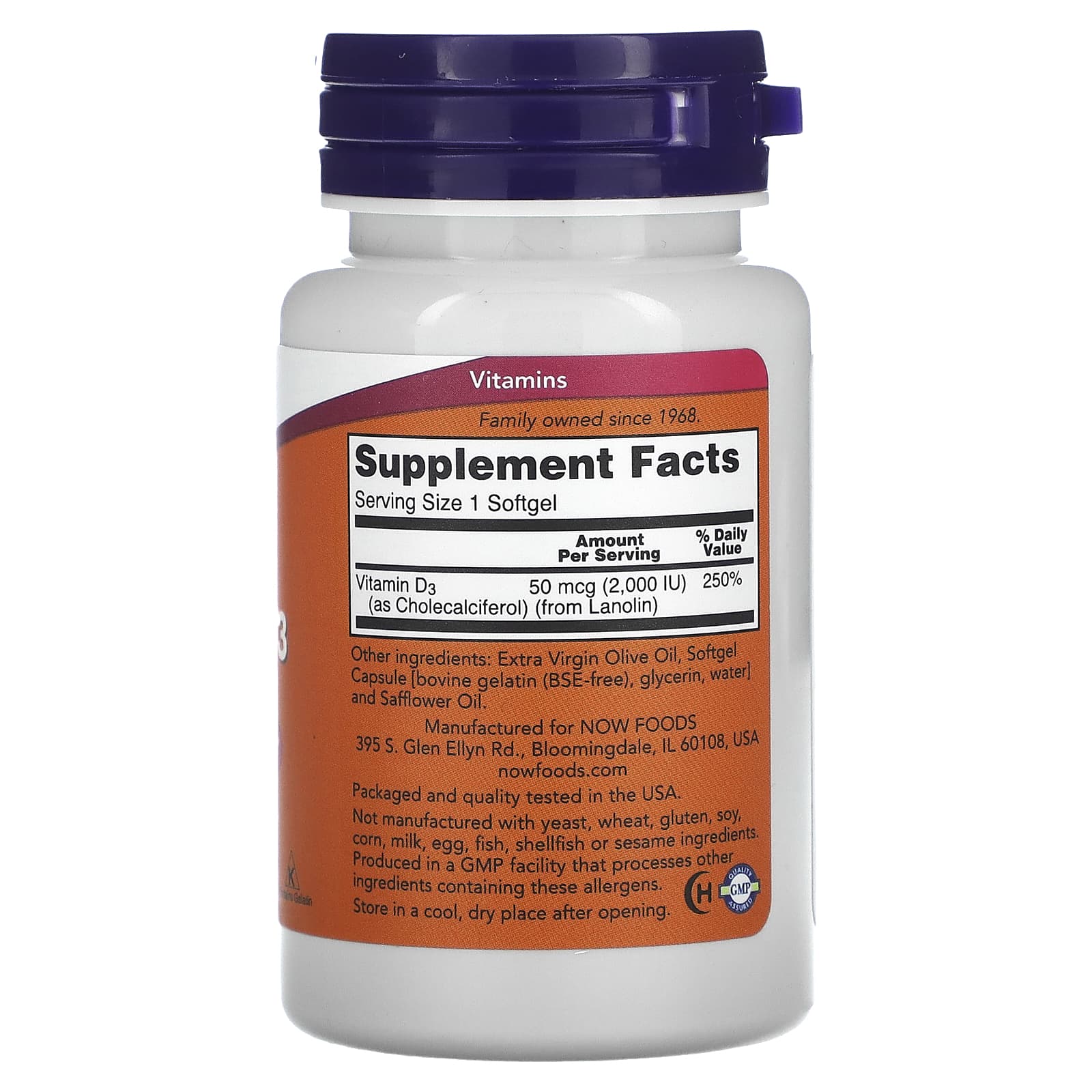 NOW Foods, Vitamin D-3, High Potency, 2,000 IU, 120 Softgels - Image 2