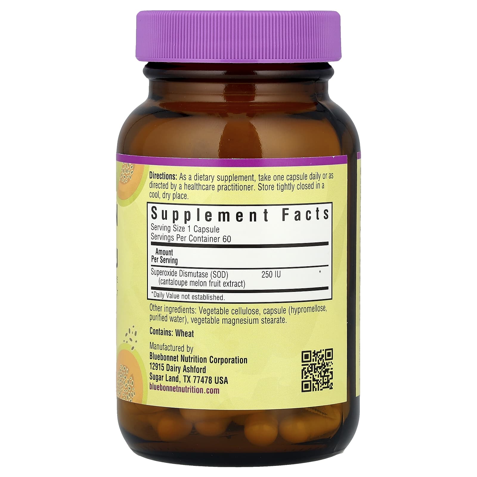 Bluebonnet Nutrition, Vegetarian SOD, Cantaloupe Fruit Extract, 250 IU, 60 Vegetable Capsules