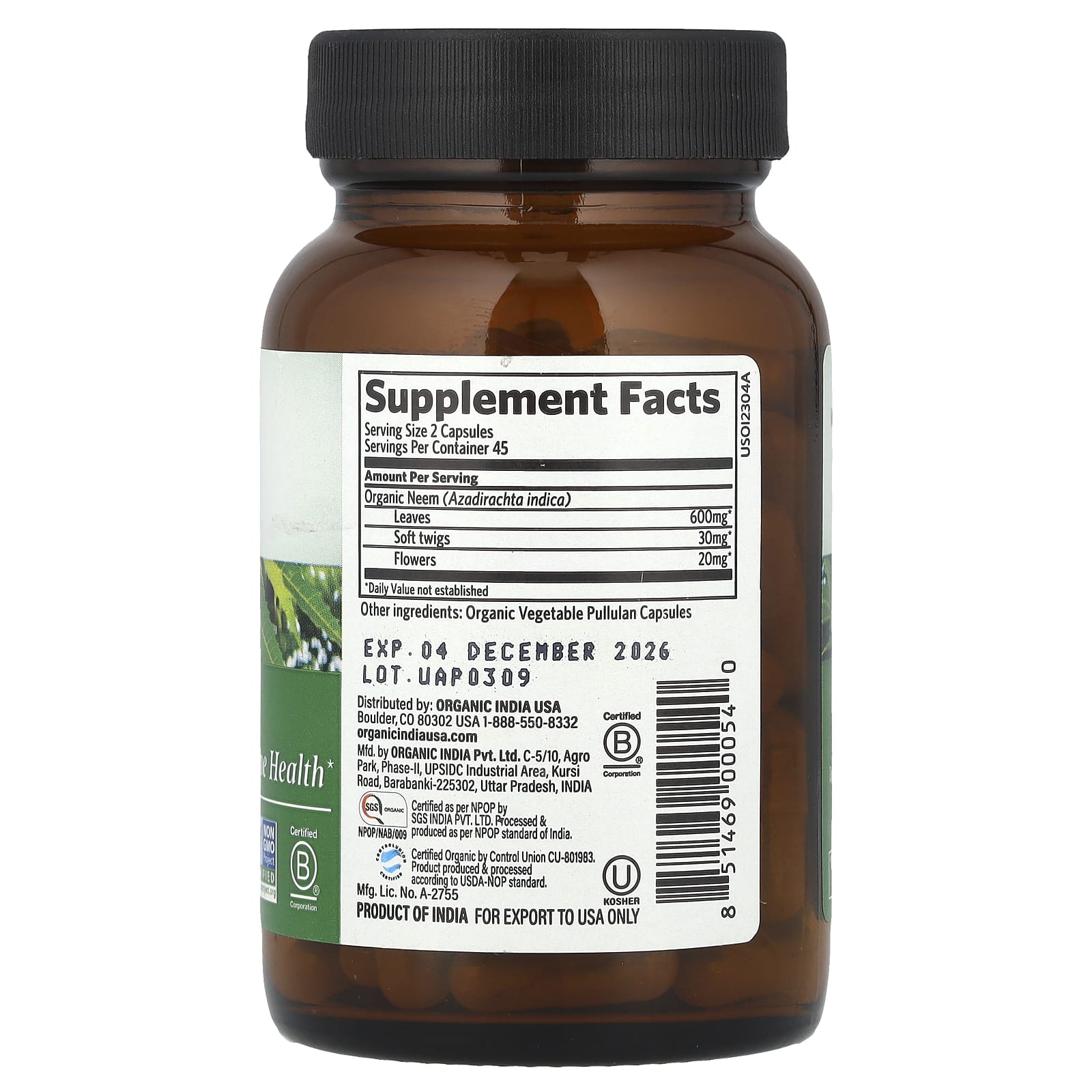 Organic India, Neem, 90 Vegetarian Caps - Image 2