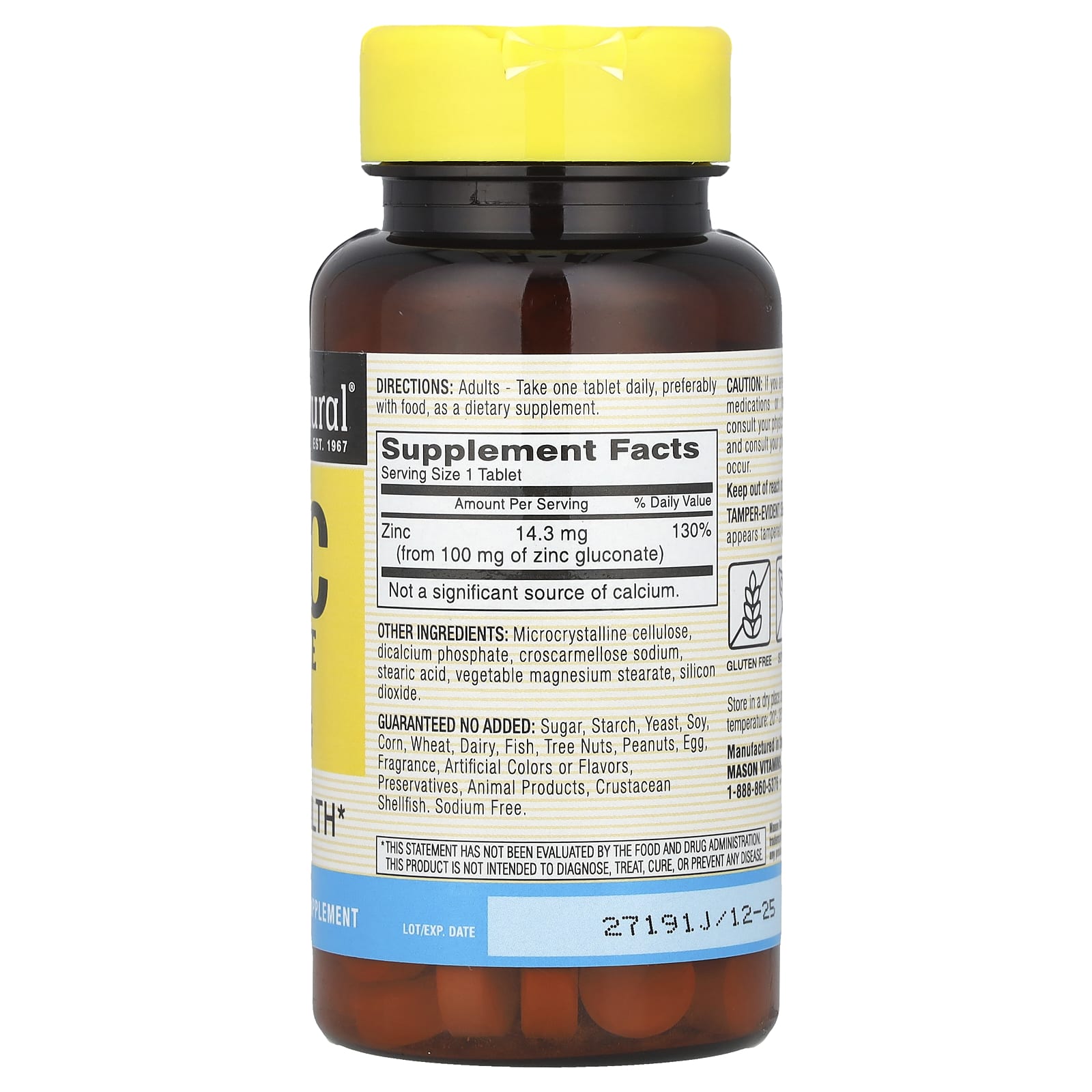 Mason Natural, Chelated Zinc Gluconate , 100 mg, 100 Tablets - Image 2