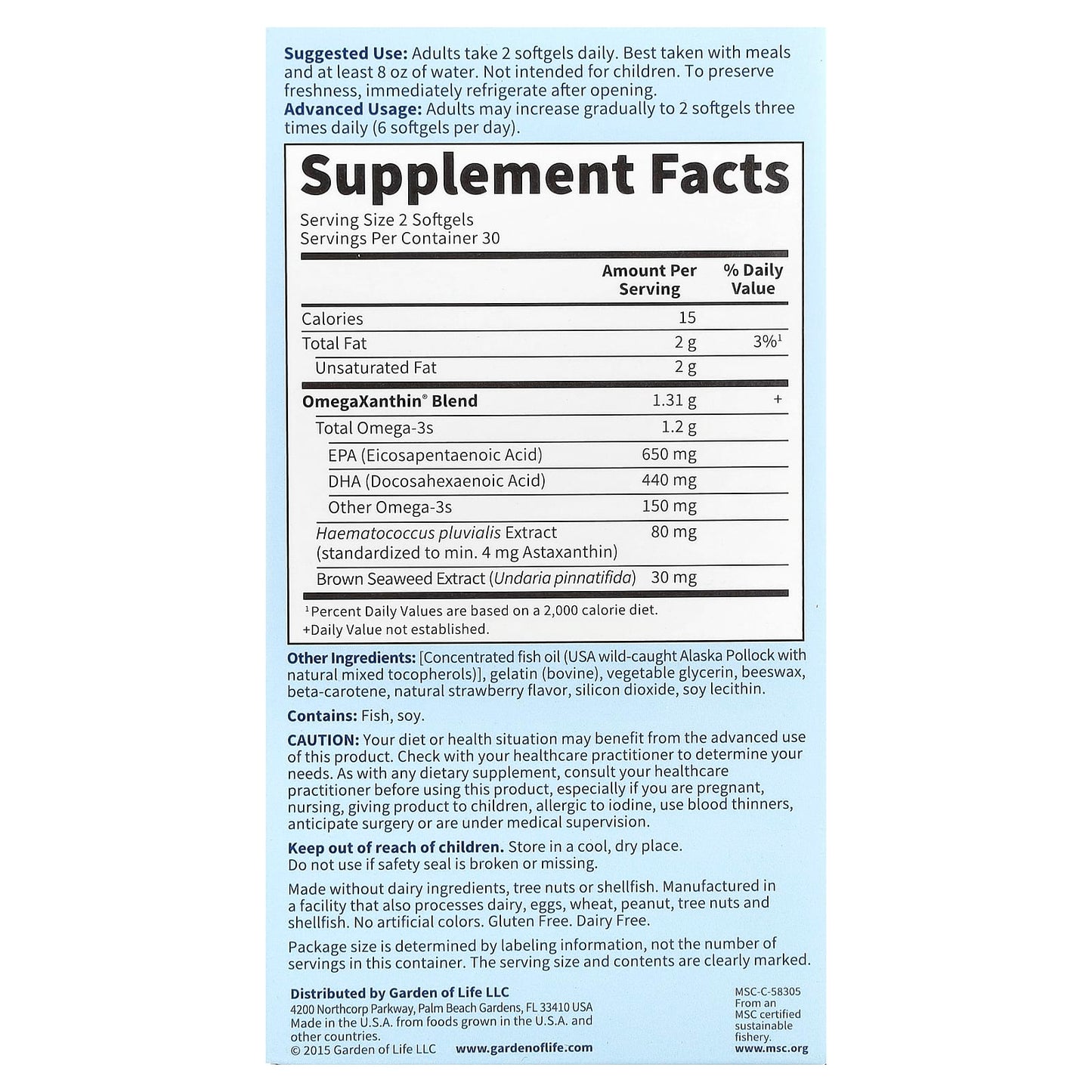 Garden of Life Oceans 3 Beyond Omega-3 with OmegaXanthin 60 Softgels - Image 2
