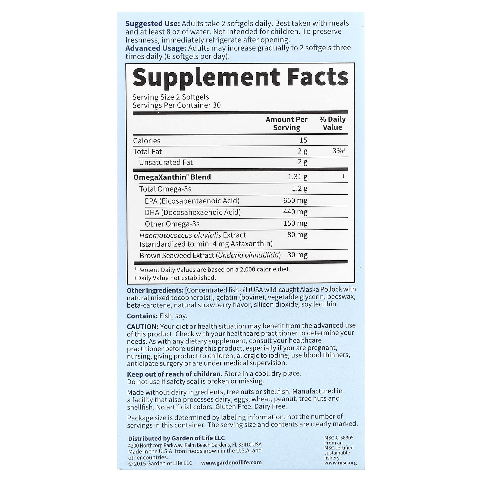 Garden of Life Oceans 3 Beyond Omega-3 with OmegaXanthin 60 Softgels - Image 2