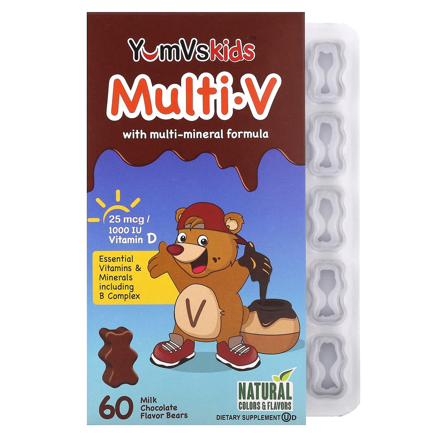 YumVs, Kids, Multi V with Multi-Mineral Formula, Milk Chocolate , 60 Bears - Image 1