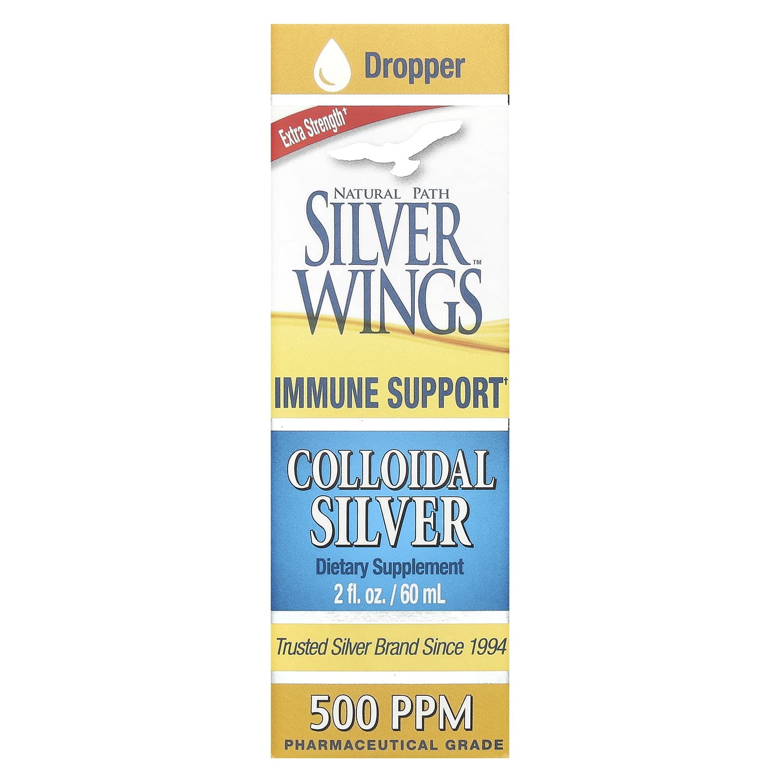 Natural Path Silver Wings, Colloidal Silver, Extra Strength, 500 PPM, 2 fl oz (60 ml) - Image 1