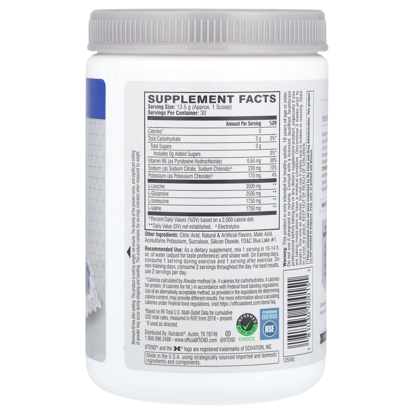 XTEND, The Original 7G BCAA, Blue Raspberry Ice, 14.3 oz (405 g) - Image 2