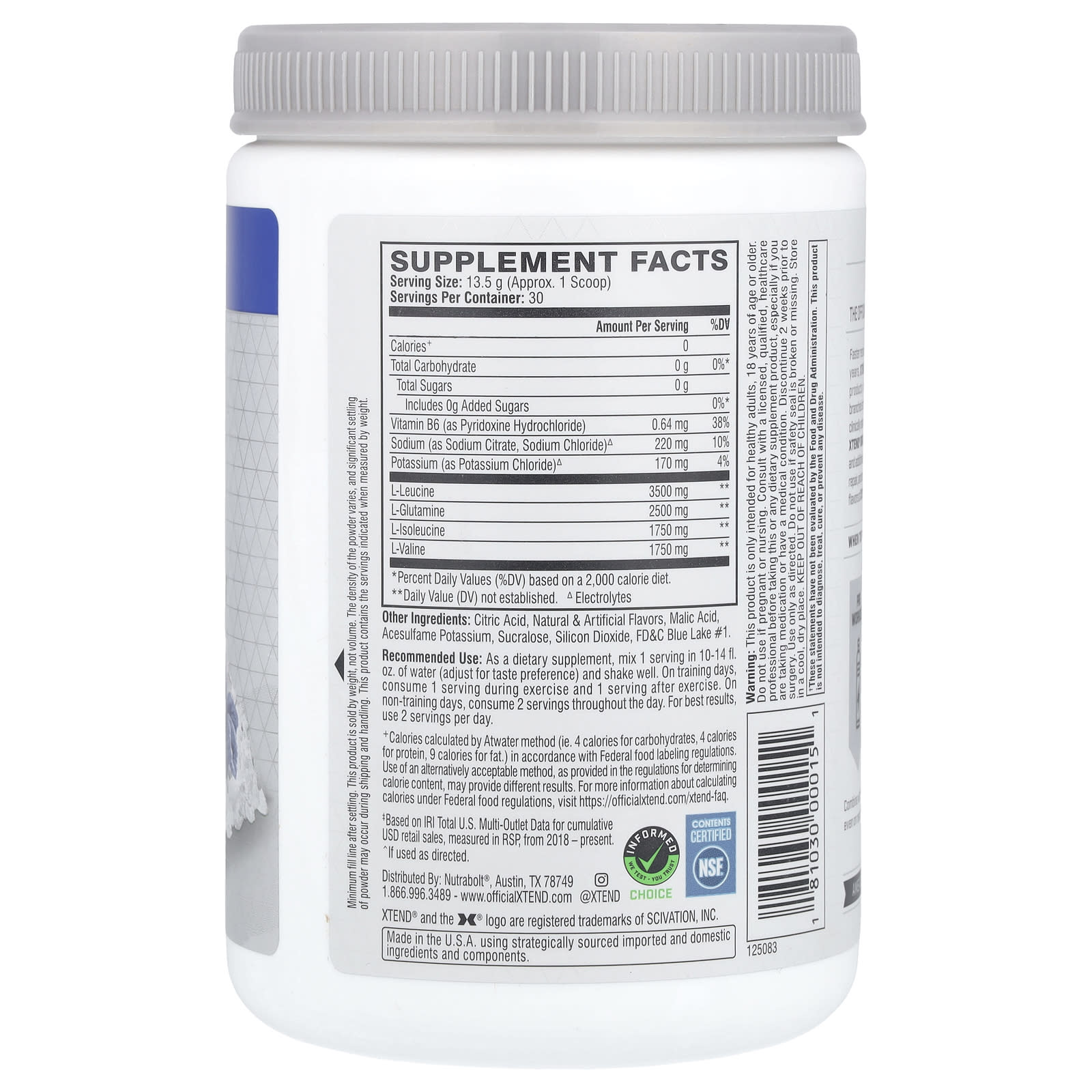 XTEND, The Original 7G BCAA, Blue Raspberry Ice, 14.3 oz (405 g) - Image 2