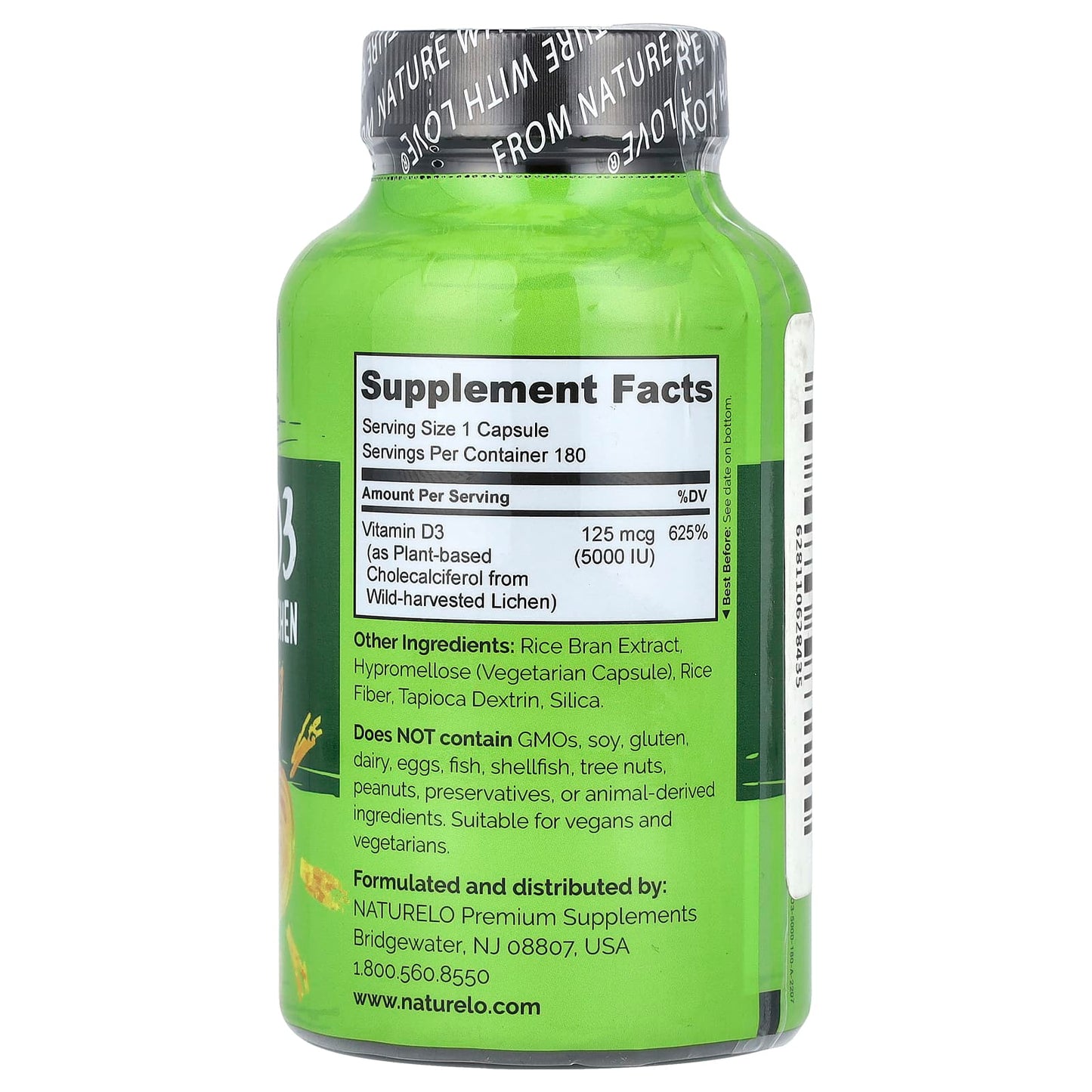 NATURELO, Vitamin D3, 125 mcg (5,000 IU), 180 Easy Swallow Capsules - Image 2
