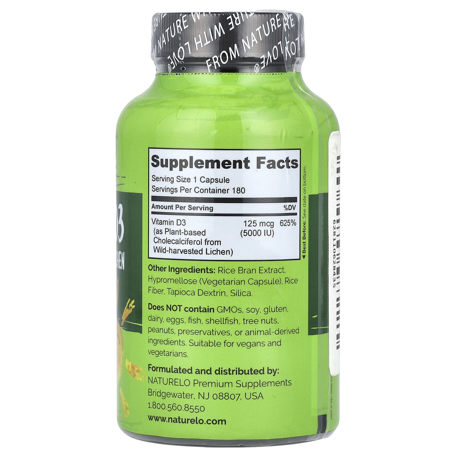 NATURELO, Vitamin D3, 125 mcg (5,000 IU), 180 Easy Swallow Capsules - Image 2