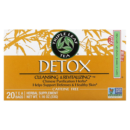 Triple Leaf Tea, Detox, Caffeine Free, 20 Tea Bags, 1.16 oz (33 g) - Image 1