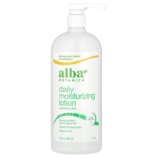 Alba Botanica Daily Moisturizing Lotion for Sensitive Skin, Fragrance Free, 32 fl oz - Image 1