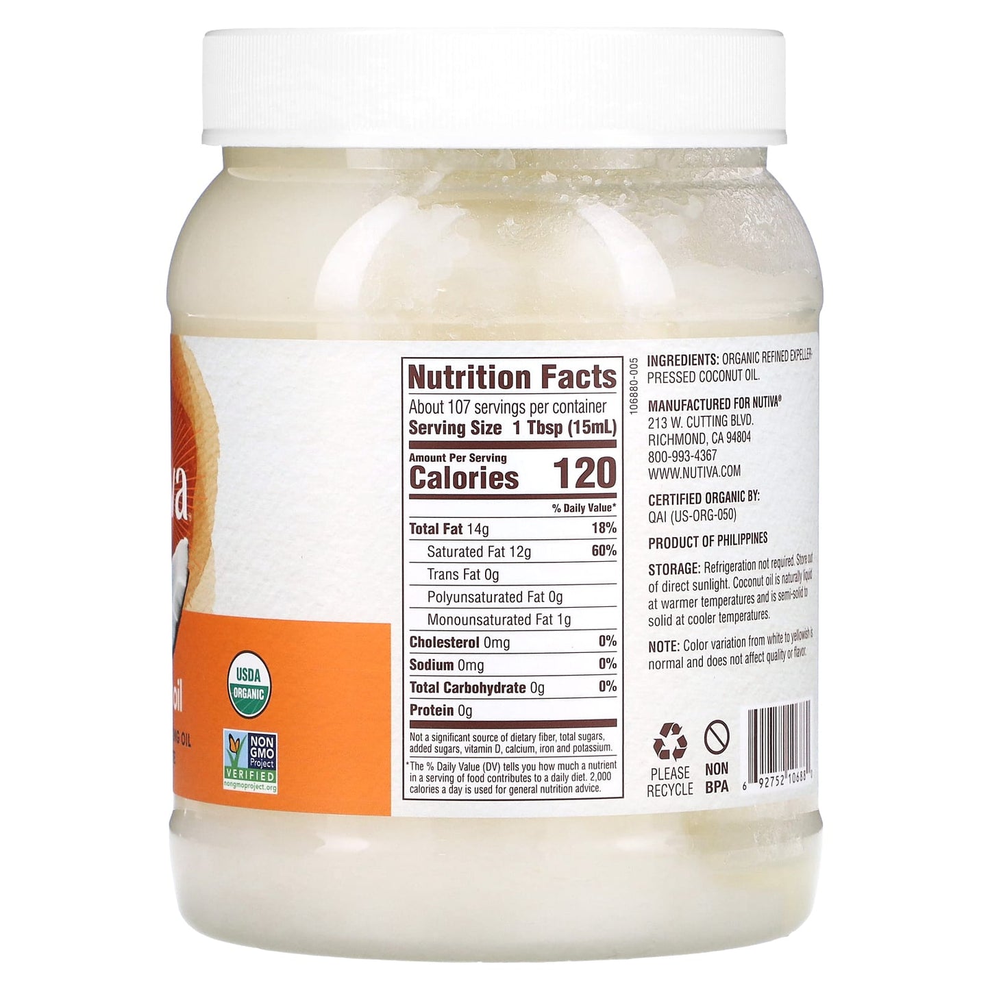 Nutiva, All-Purpose Cooking Oil, Organic Coconut Oil , 54 fl oz (1.6 l) - Image 2