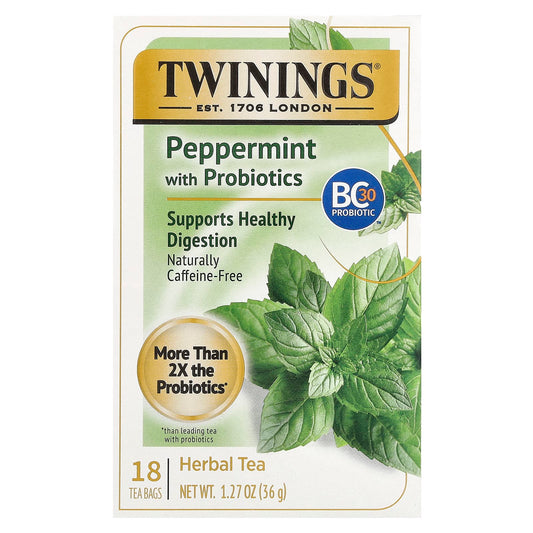 Twinings, Herbal Tea, Peppermint with Probiotics, Caffeine-Free, 18 Tea Bags, 1.27 oz (36 g) - Image 1