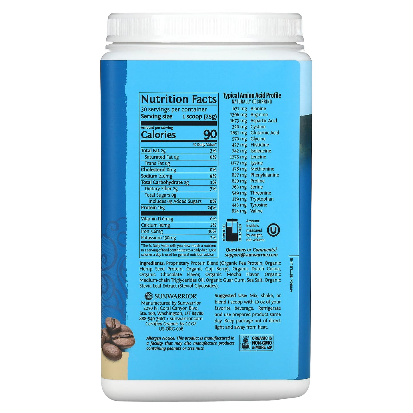 Sunwarrior, Warrior Blend, Protein, Mocha, 1.65 lb (750 g) - Image 2