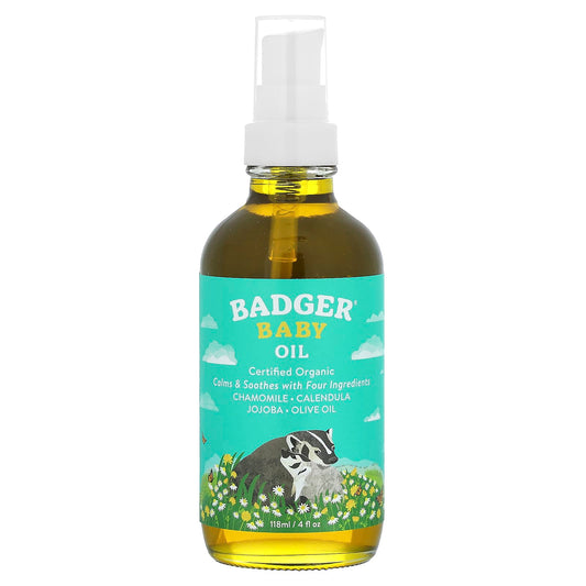 Badger USDA Organic Baby Oil, Calming & Soothing for Sensitive Skin (118 ml) - Image 1