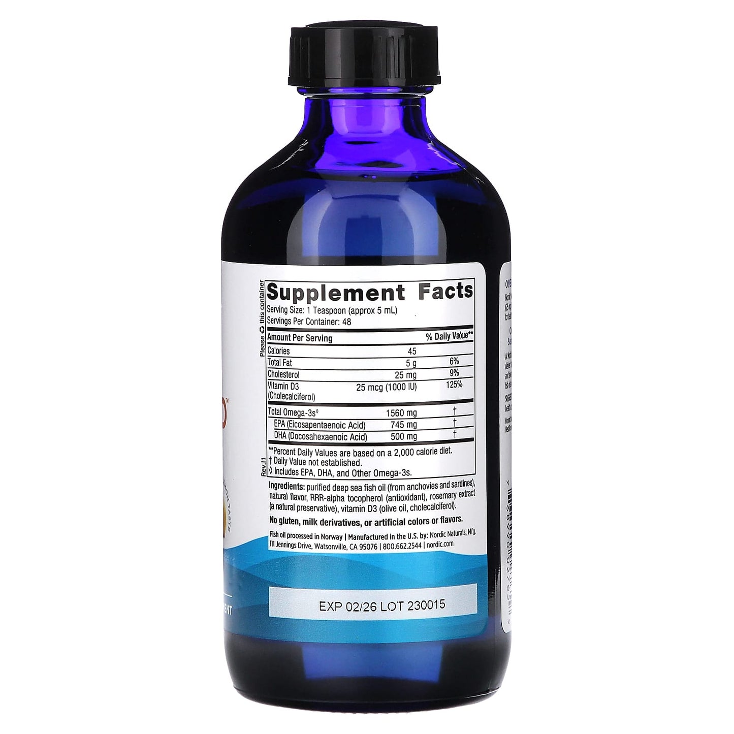 Nordic Naturals, Omega-3D, Lemon, 8 fl oz (237 ml) - Image 2