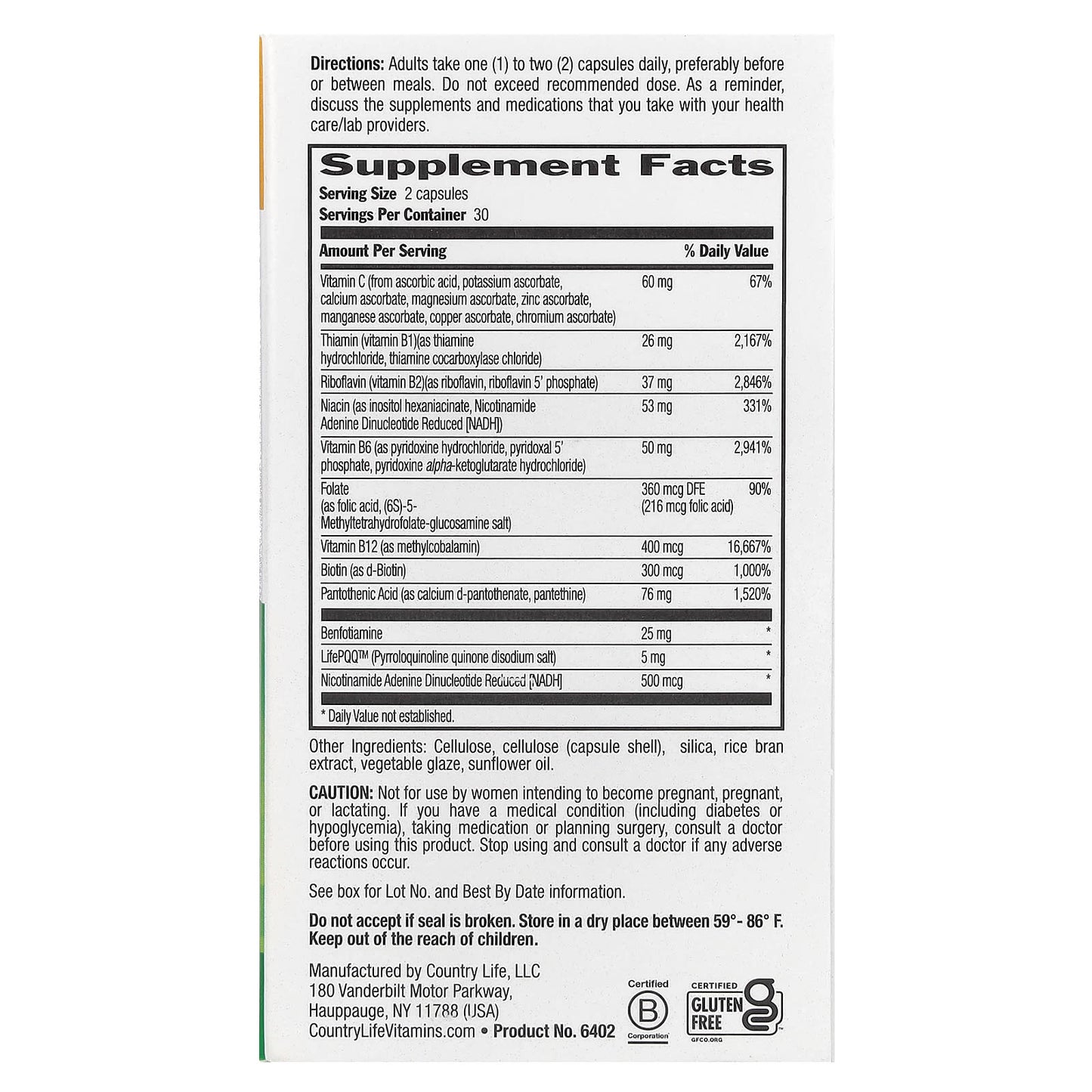 Country Life Coenzyme B-Complex, Advanced, 60 Vegan Capsules - Boost Energy & Metabolism - Image 2