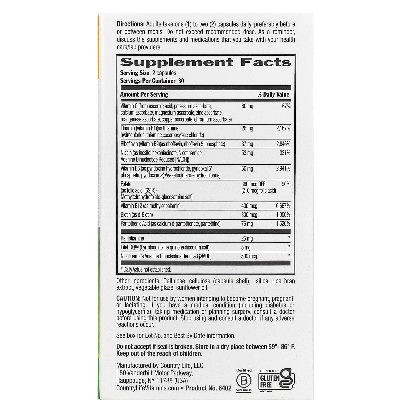 Country Life Coenzyme B-Complex, Advanced, 60 Vegan Capsules - Boost Energy & Metabolism - Image 2