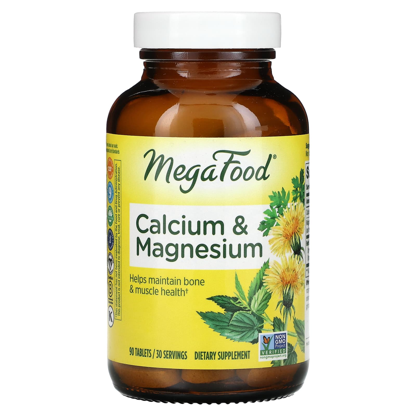 MegaFood, Calcium & Magnesium, 90 Tablets - Image 1