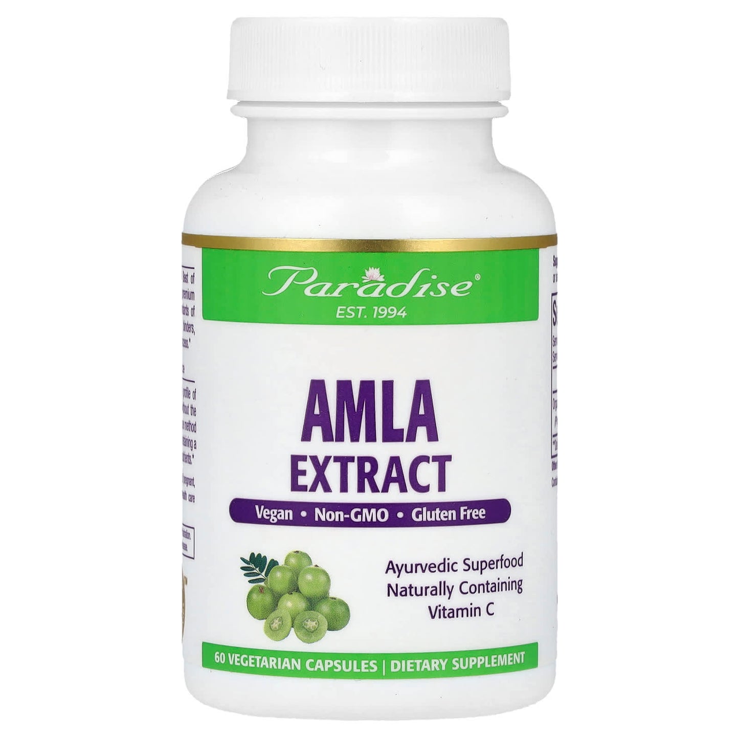 Paradise Herbs, Amla Extract, 60 Vegetarian Capsules (250 mg per Capsule) - Image 1