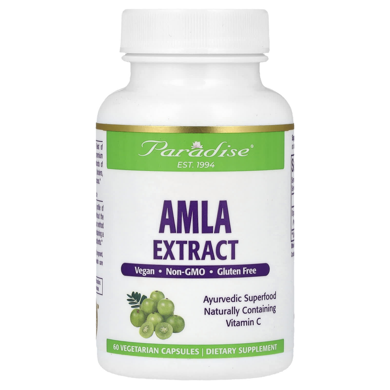Paradise Herbs, Amla Extract, 60 Vegetarian Capsules (250 mg per Capsule) - Image 1