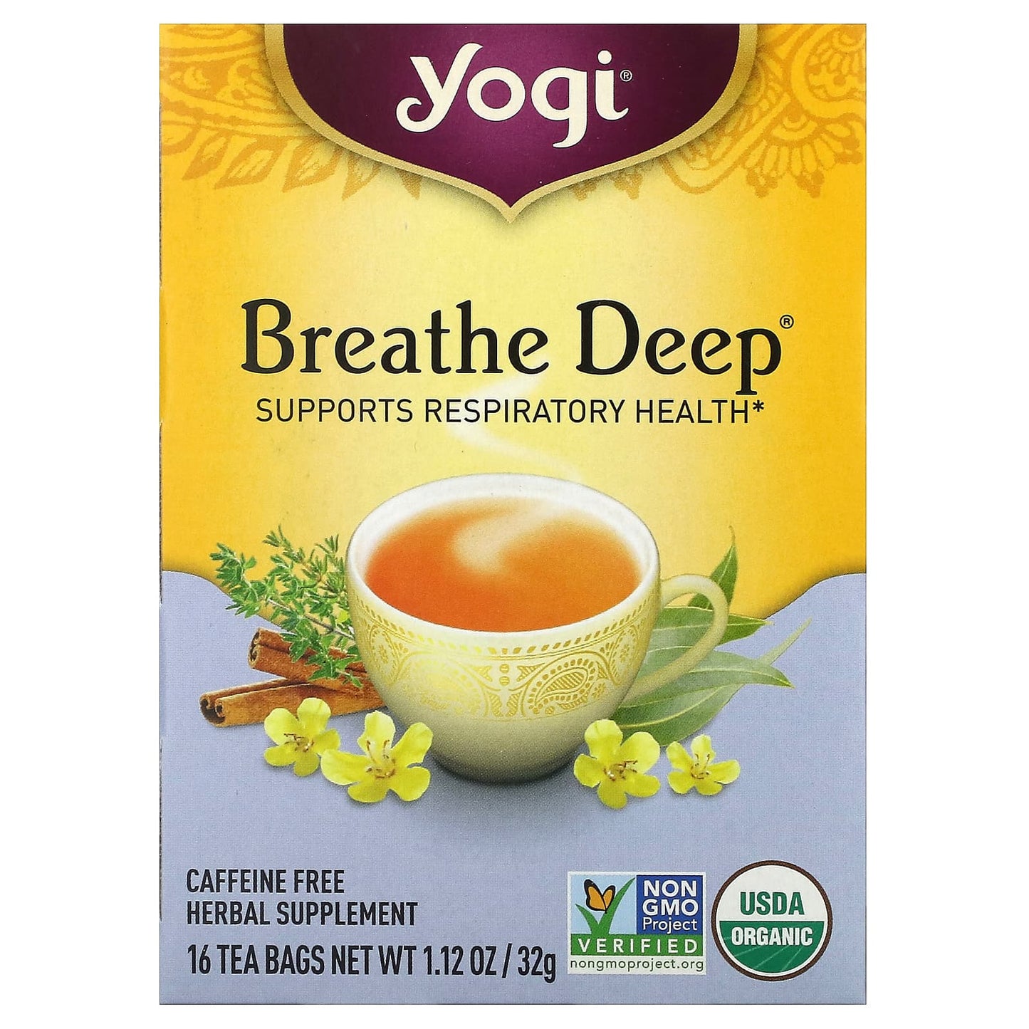 Yogi Tea, Breathe Deep, Caffeine Free, 16 Tea Bags, 1.12 oz (32 g) - Image 1