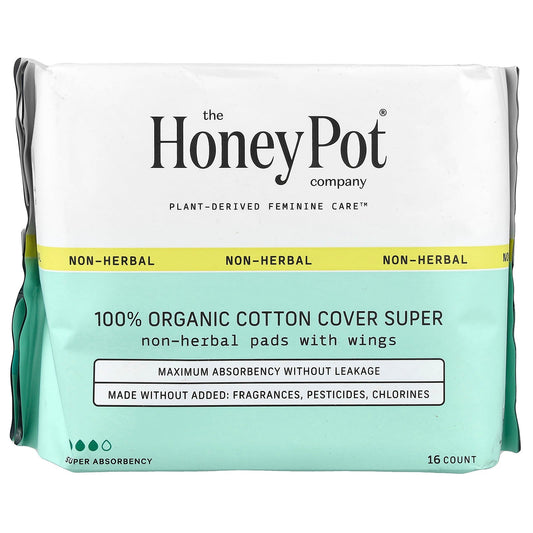 The Honey Pot Company, Organic Non-Herbal Pads with Wings, Super, 16 Count - Image 1