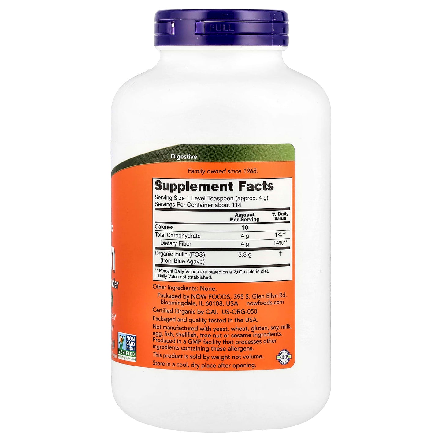 NOW Foods, Certified Organic Inulin, Prebiotic Pure Powder, 1 lb (454 g) - Image 2