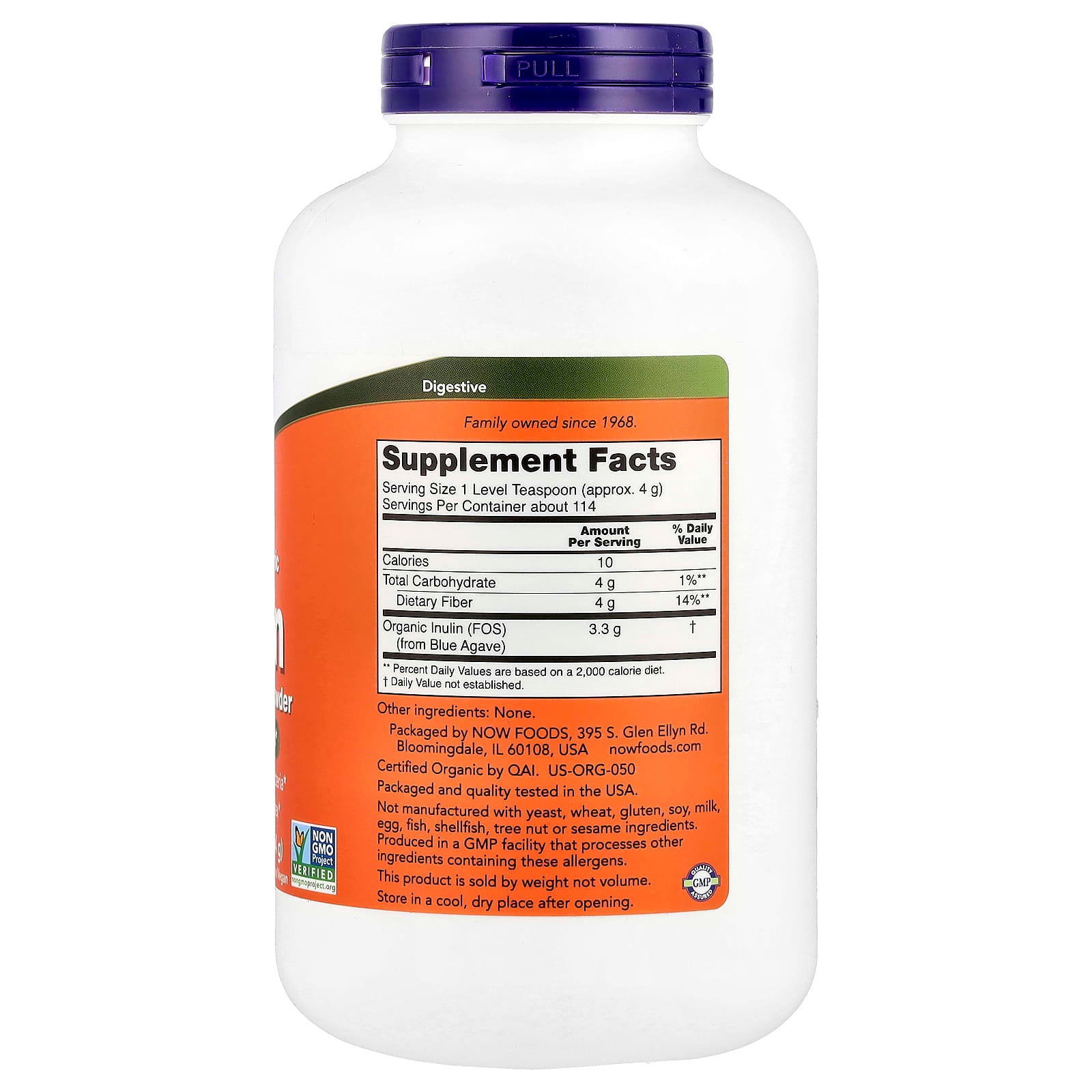 NOW Foods, Certified Organic Inulin, Prebiotic Pure Powder, 1 lb (454 g) - Image 2