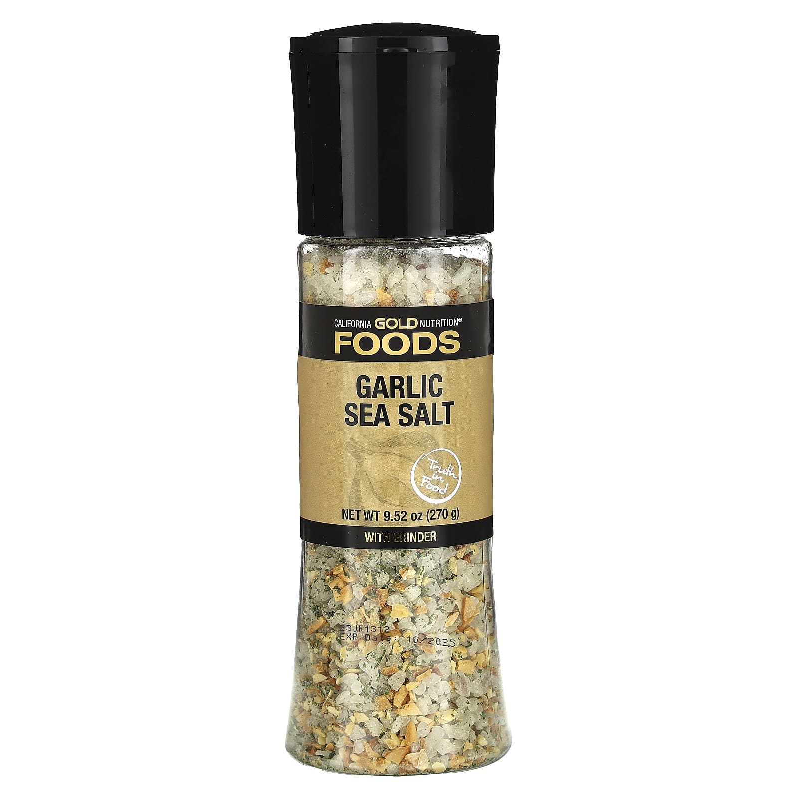 California Gold Nutrition Garlic Sea Salt Grinder, 9.52 oz (270g) - Image 1
