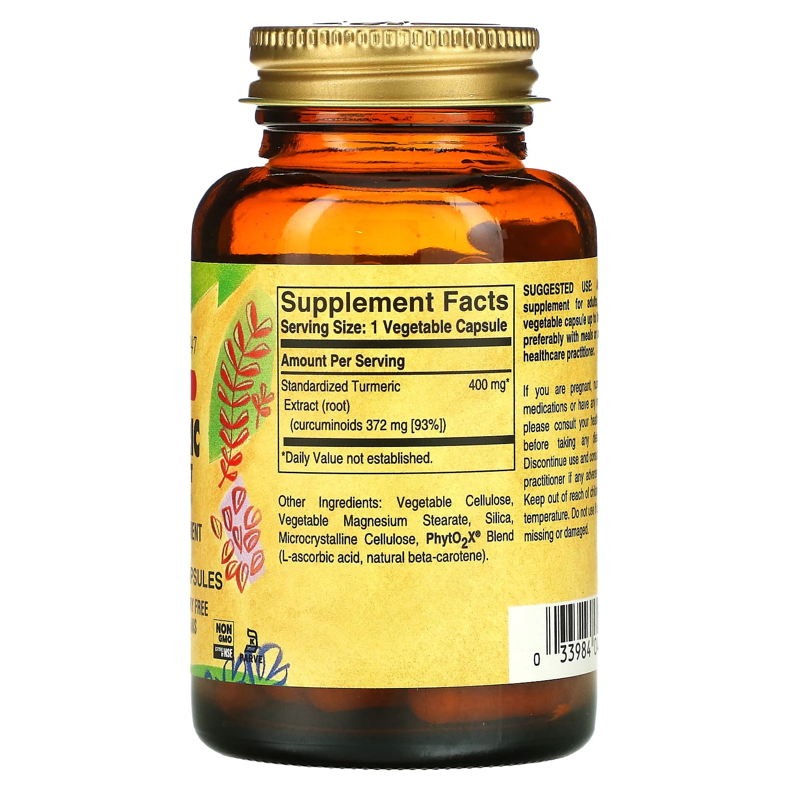 Solgar, Turmeric Root Extract, 60 Vegetable Capsules (400 mg per Capsule) - Image 2