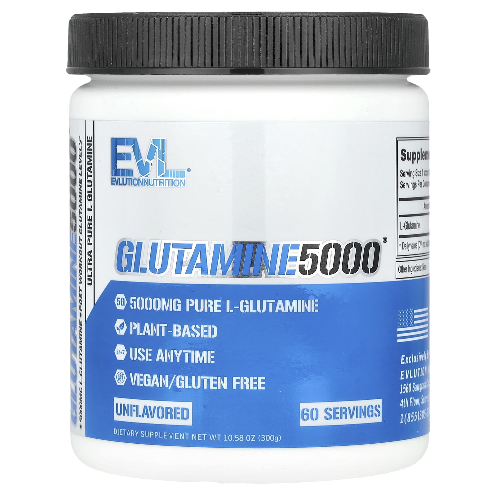 EVLution Nutrition Glutamine5000 Unflavored Powder Supplement - Image 1