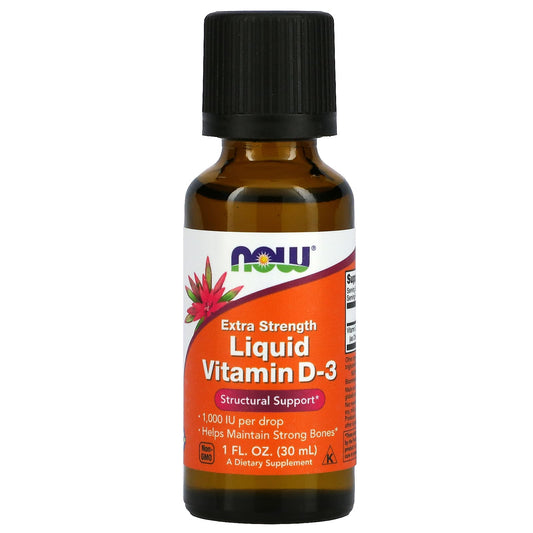 NOW Foods, Liquid Vitamin D-3, Extra Strength, 1,000 IU, 1 fl oz (30 ml) - Image 1