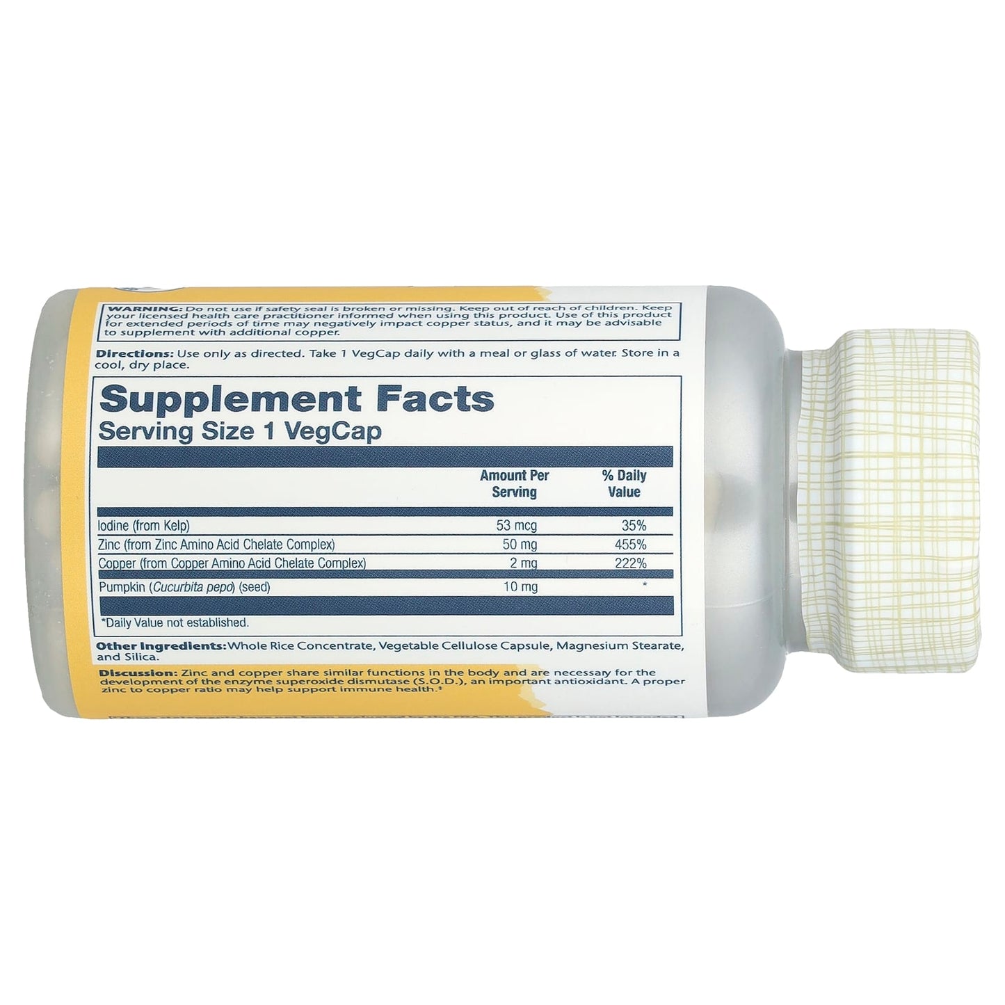 Solaray, Zinc Copper with Kelp & Pumpkin Seed, 100 VegCaps - Image 2